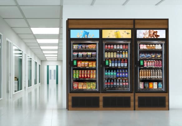 Triple smart store in a bright hospital hallway